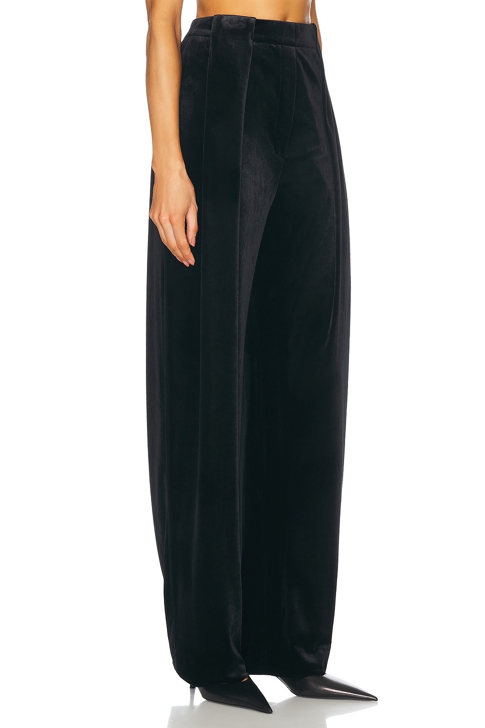 High Waisted Pleated Loose Velvet Pant - 2