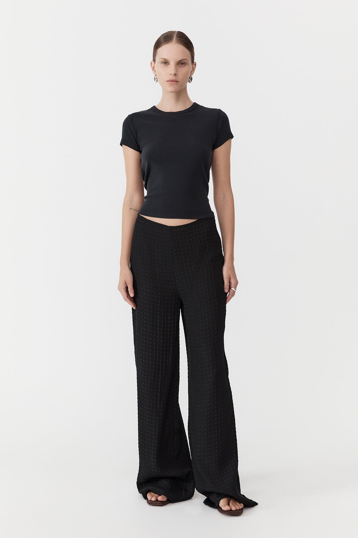 Textured Silk Pants - Black - 2