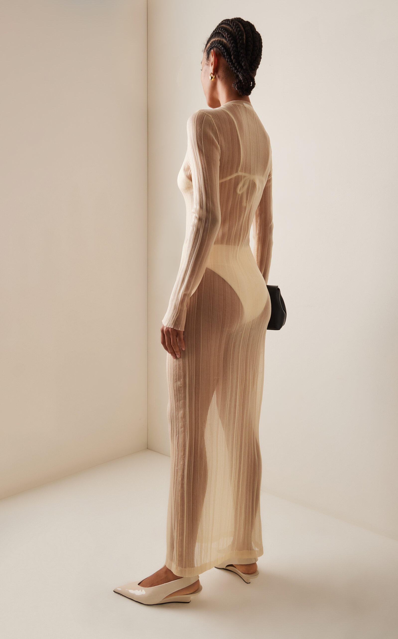Plissé Nylon Mesh Maxi Dress off-white - 4