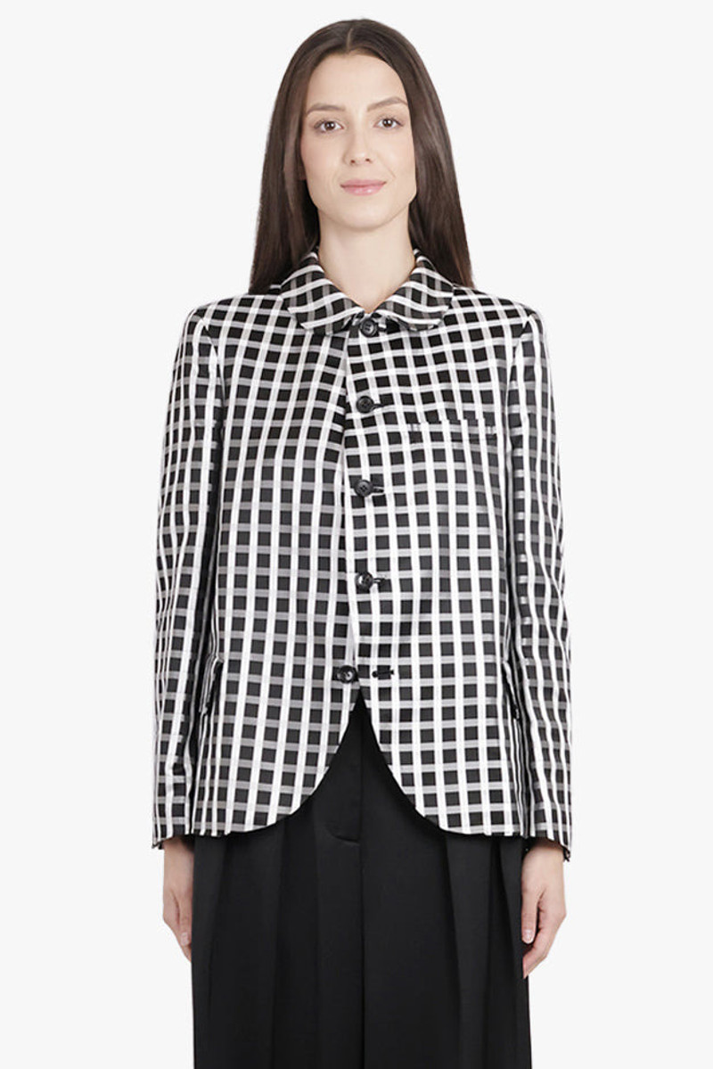 Comme Des Garçons ROUND COLLAR CHECK PRINT JACKET WITH CURVED FRONT | BLACK/WHITE outlook