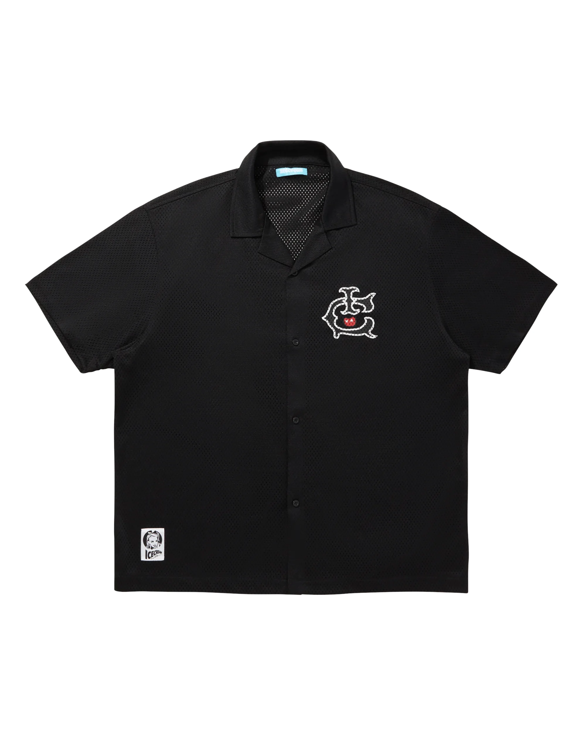 OPEN COLLAR MESH SS SHIRT - 1