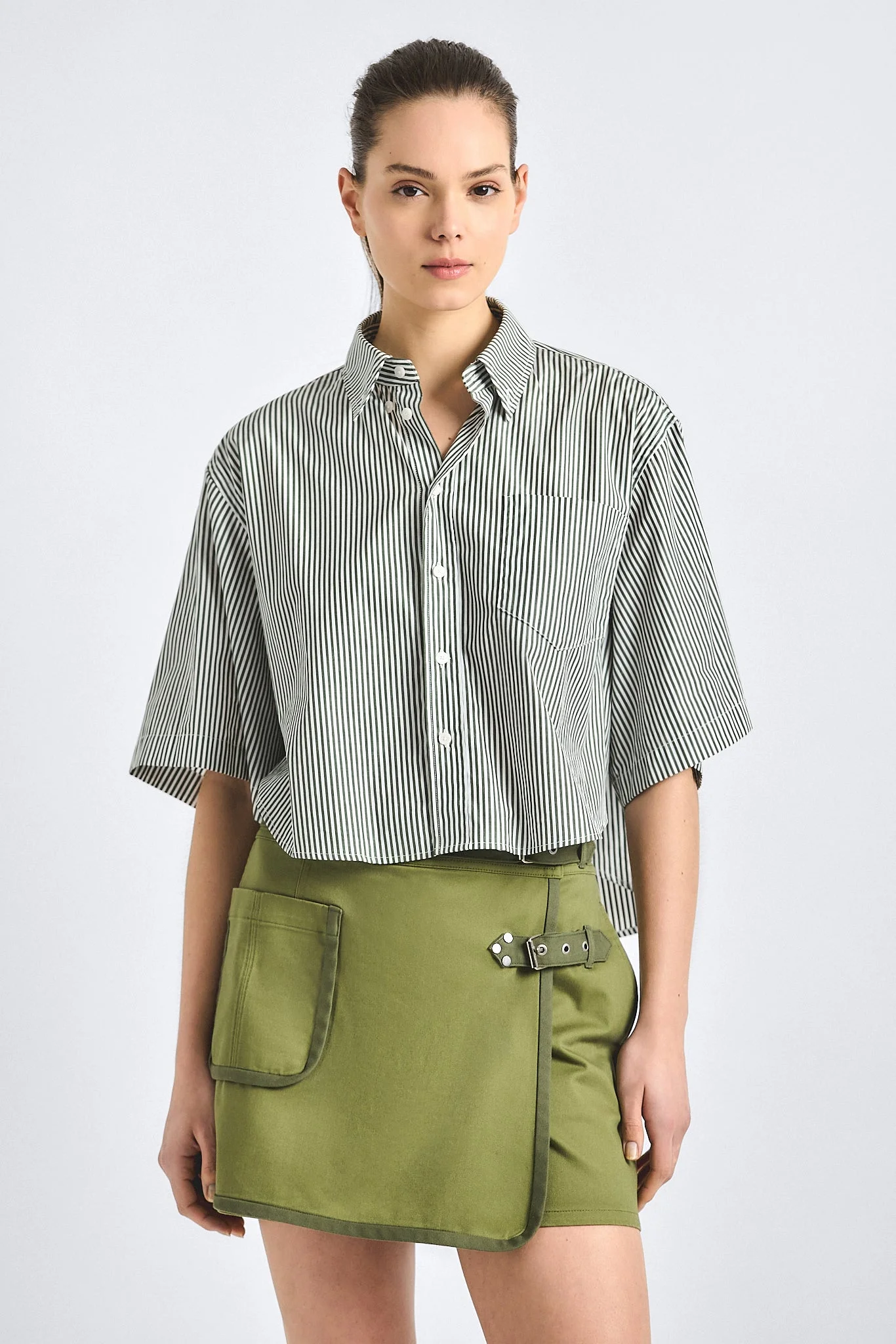 EMBER CROPPED BUTTON DOWN SHIRT - 1