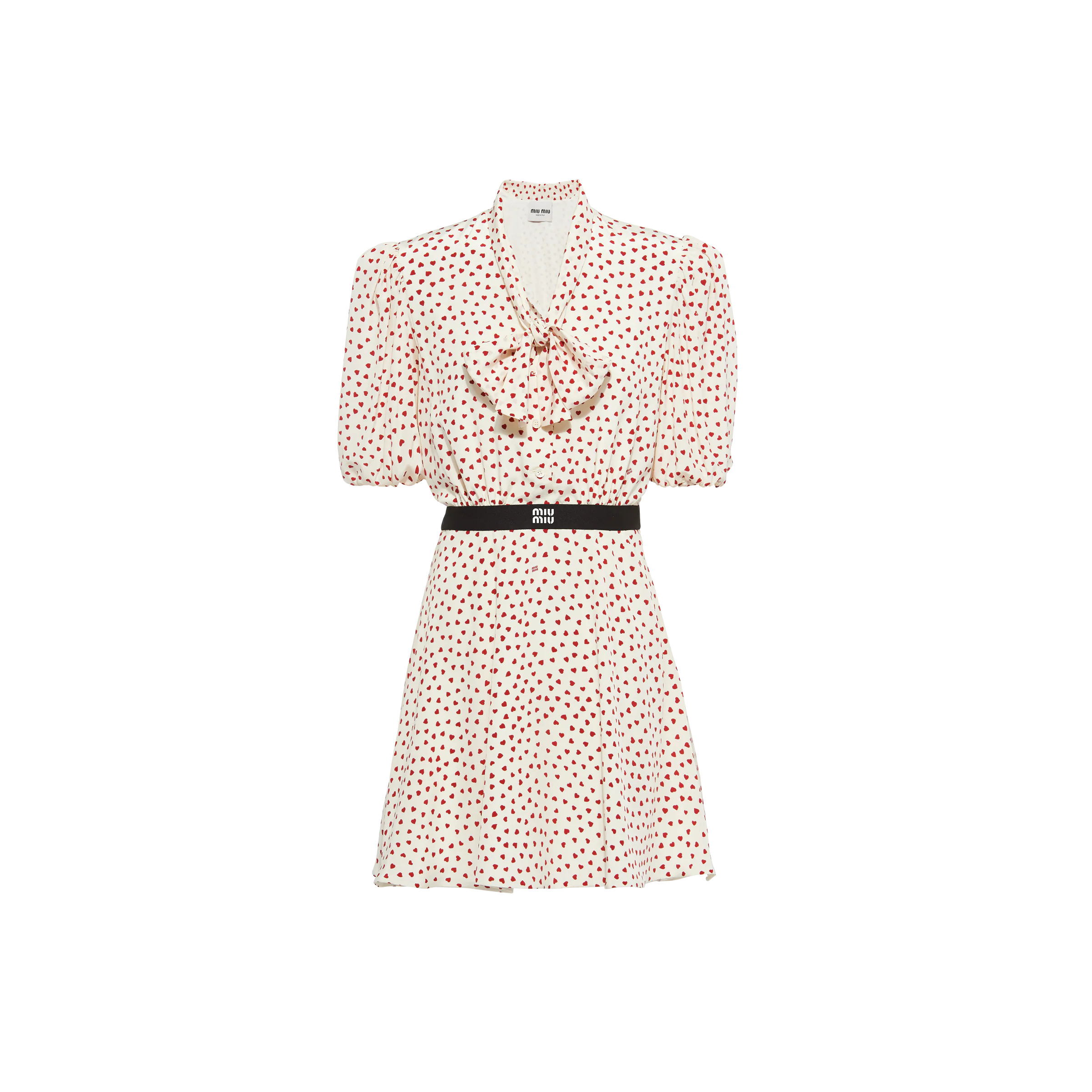 Crepe de chine mini-dress with heart print - 1