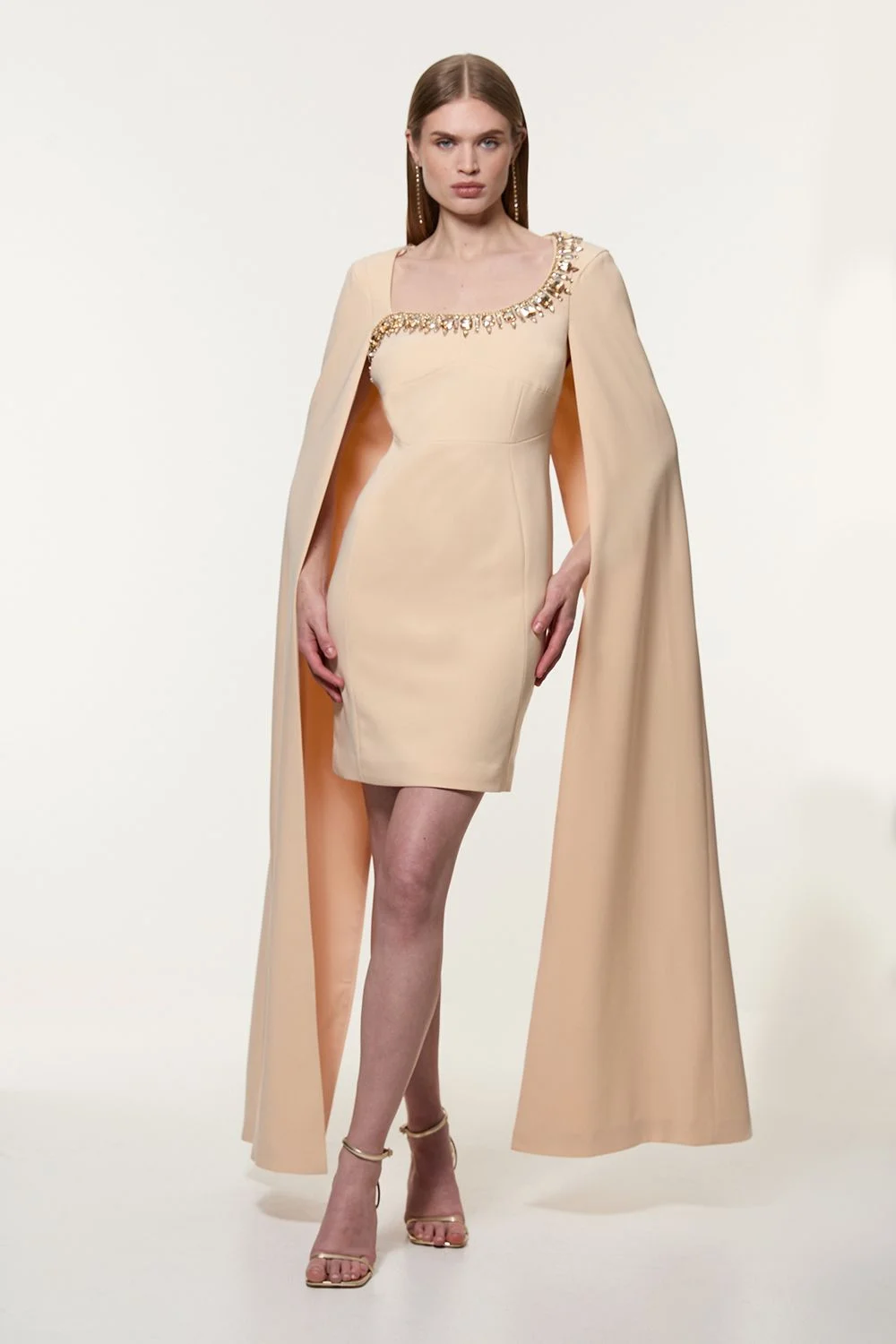 Crystal Embellished Viscose Crepe Woven Mini Dress - 1