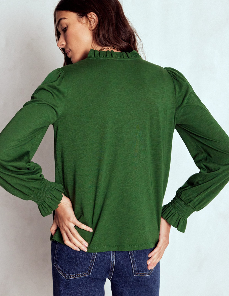 Smocked Yoke Jersey Shirt-Woodland Green 4
