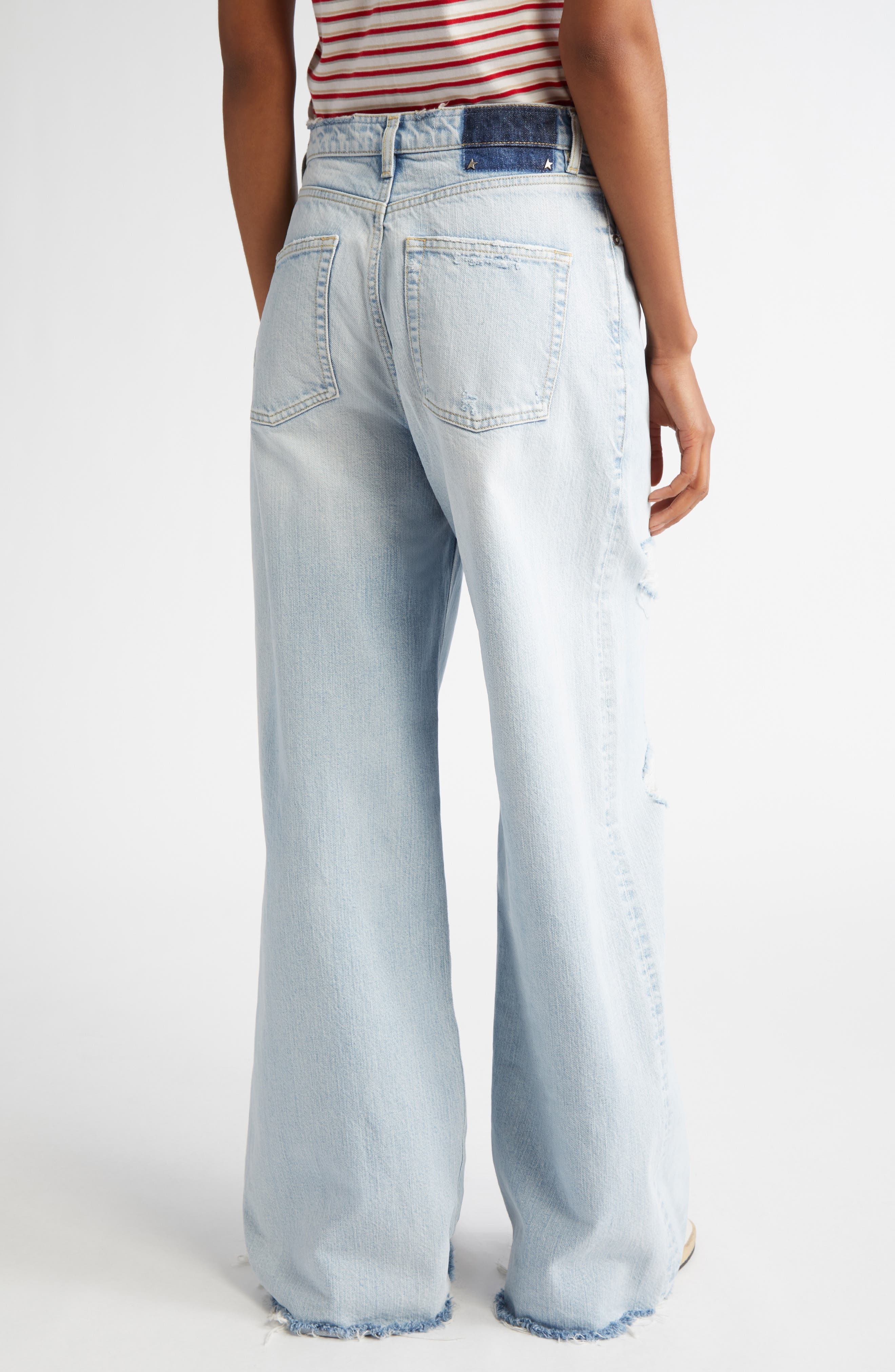 Golden Goose Melody Distressed Raw Hem Wide Leg Jeans in Cloud Blue at Nordstrom - 3