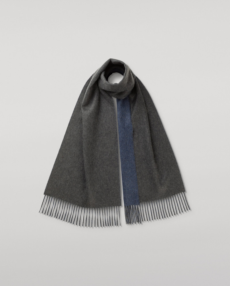 Contrast Charcoal & Blue Cashmere Scarf 1