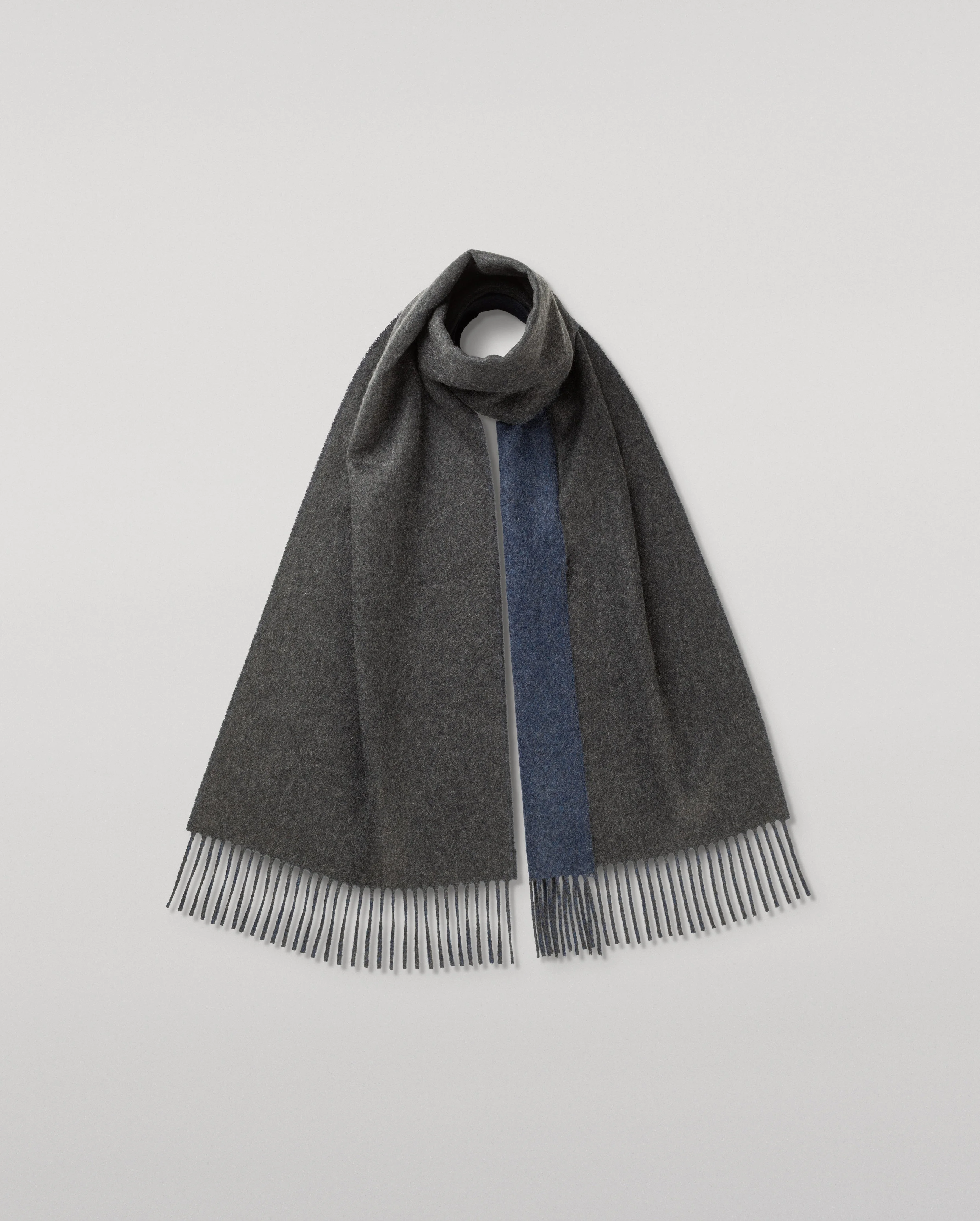 Contrast Charcoal & Blue Cashmere Scarf - 1