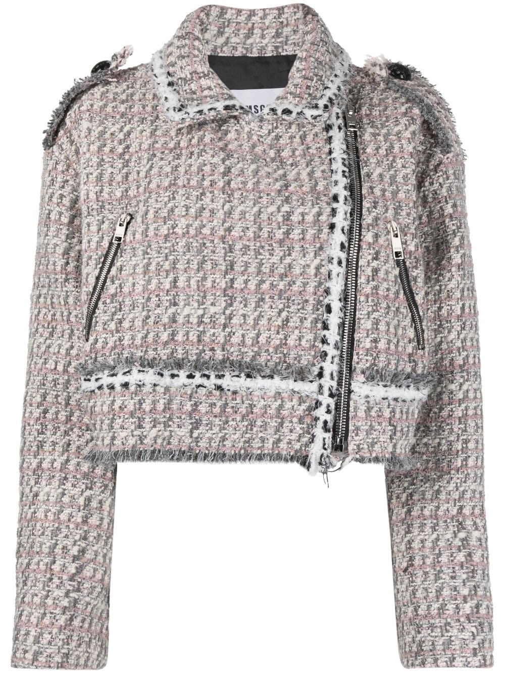 cropped tweed biker jacket - 1