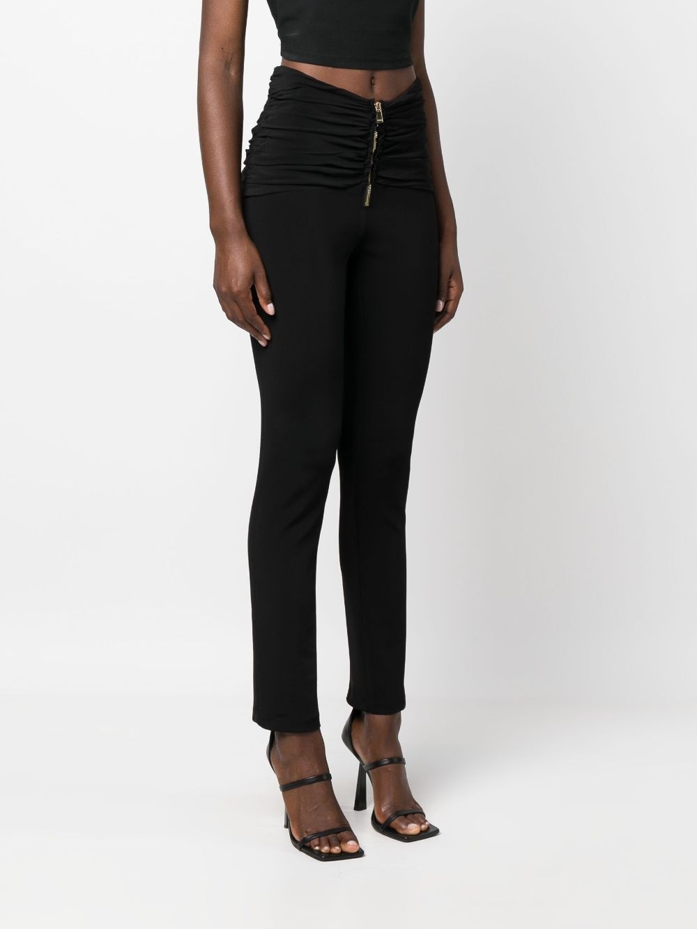 gathered-detailed slim-fit trousers - 3