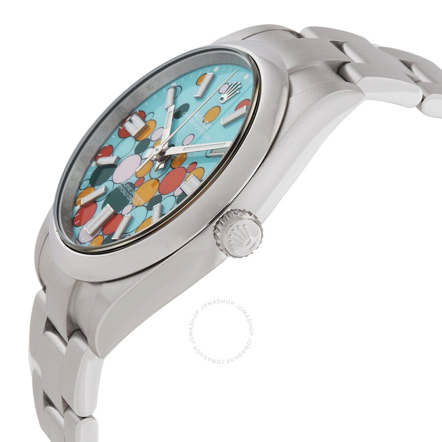 Pre-owned Rolex Oyster Perpetual Turquoise Celebration motif Dial Men's Watch 124300-0008 - 2