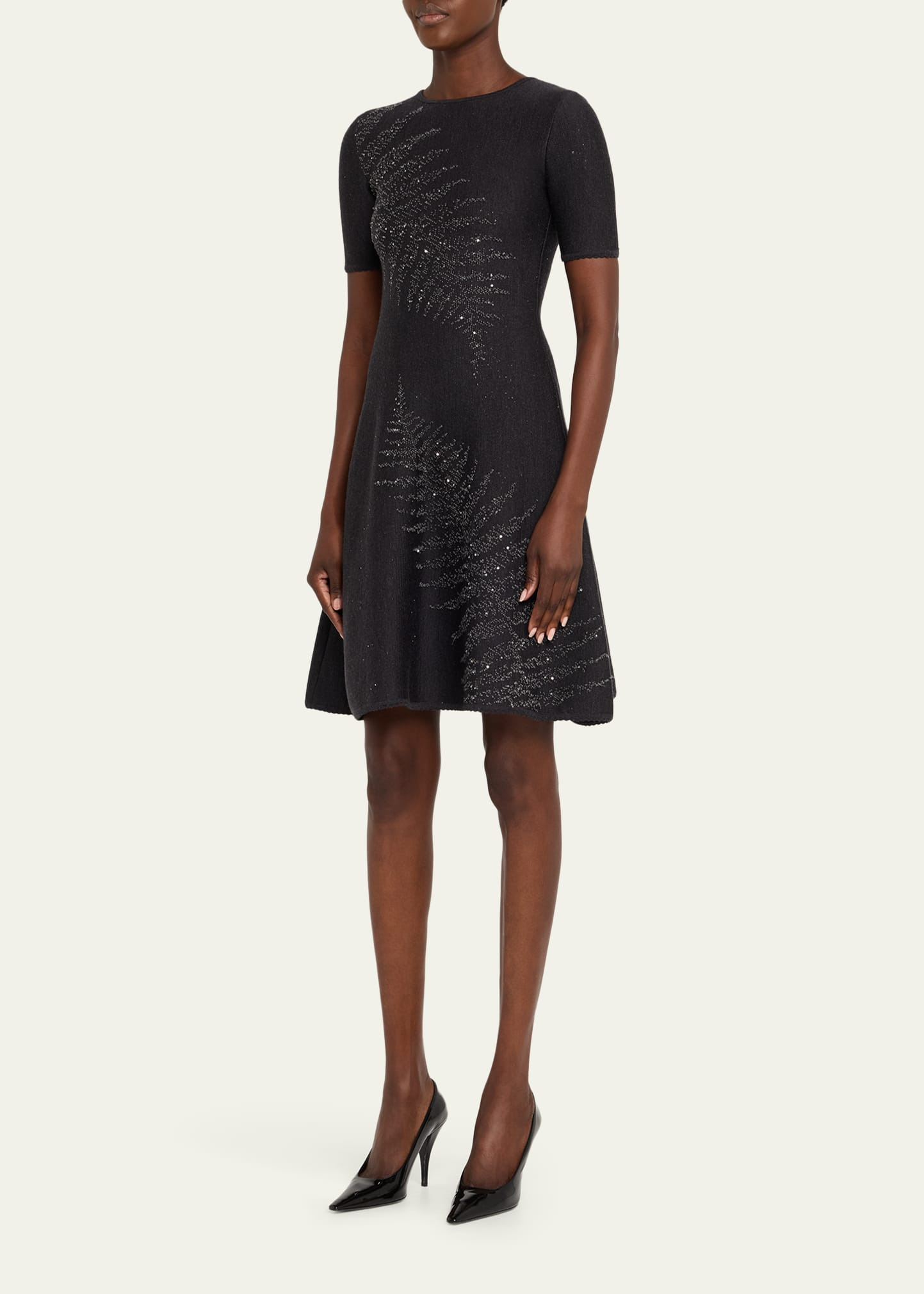 Paillette Fern Short-Sleeve Knit Mini Dress - 4