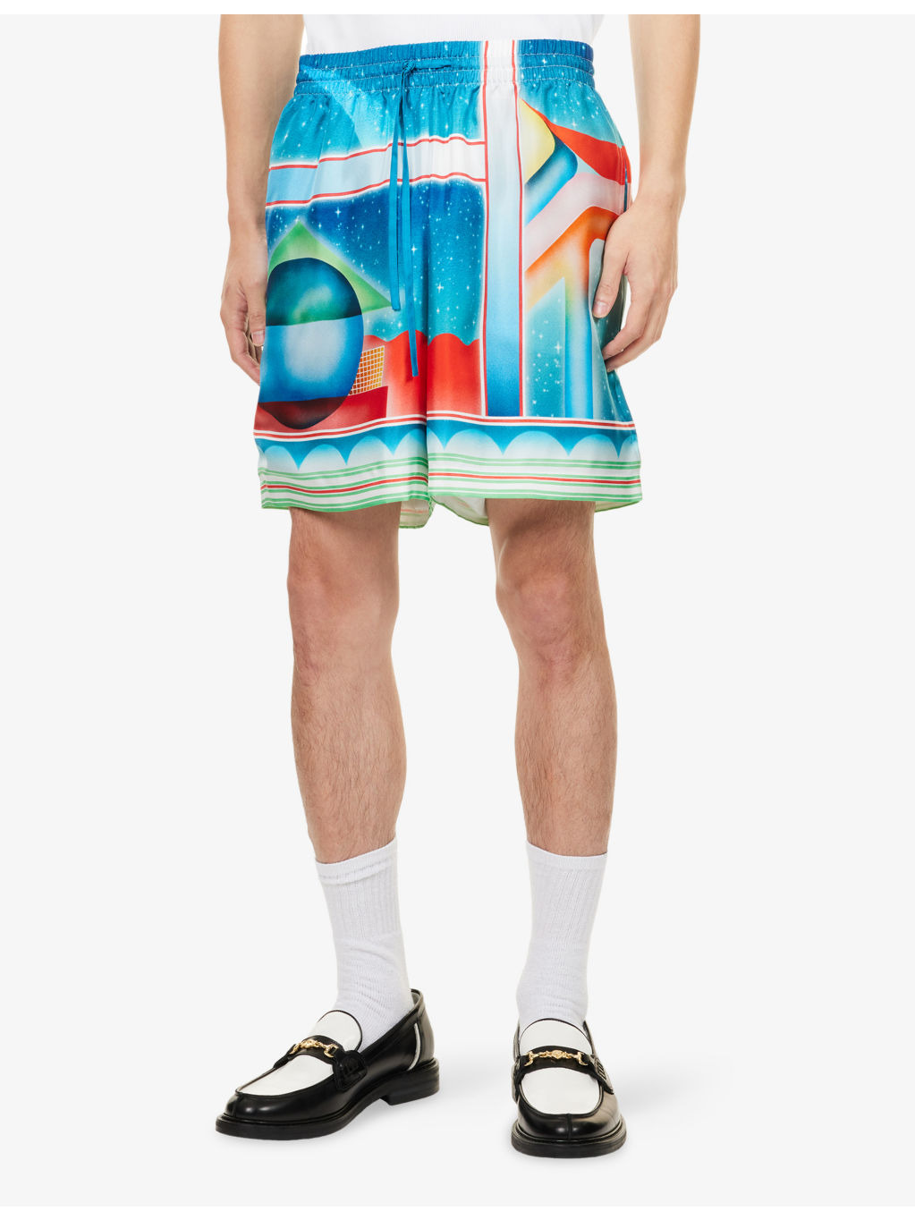 Graphic-Print Drawstring Silk Shorts - 3