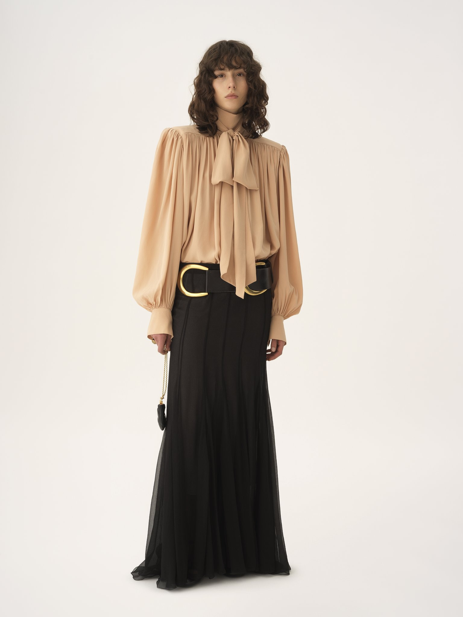 OVERSIZED GATHERED LAVALLIÈRE BLOUSE IN CRÊPE DE CHINE - 3