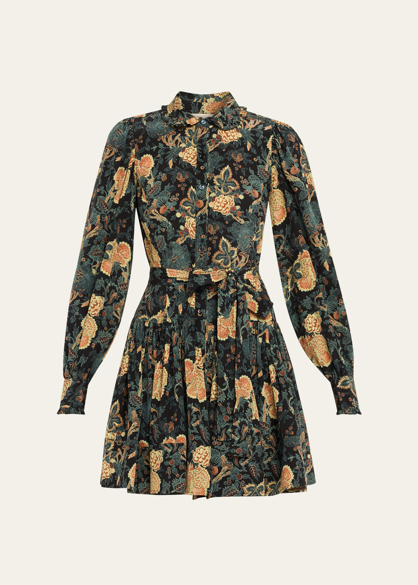 Simona Silk Long-Sleeve Mini Shirtdress - 1