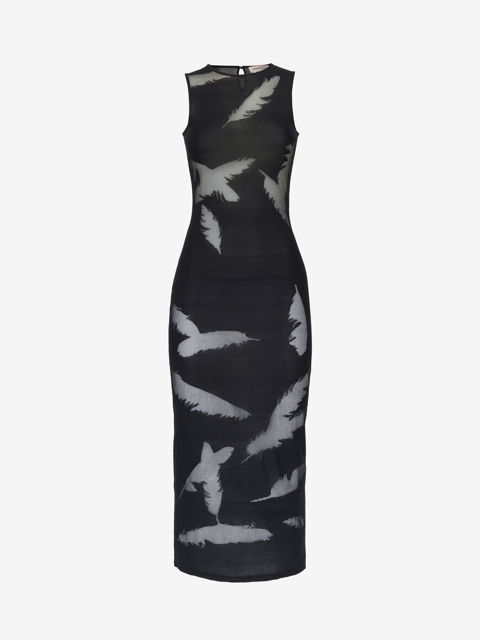 Women's Feather Intarsia Pencil Dress in Black - 2