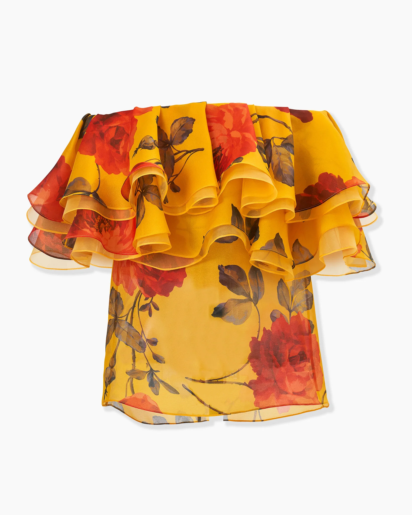 Rose-Print Organza Ruffle Top - 1