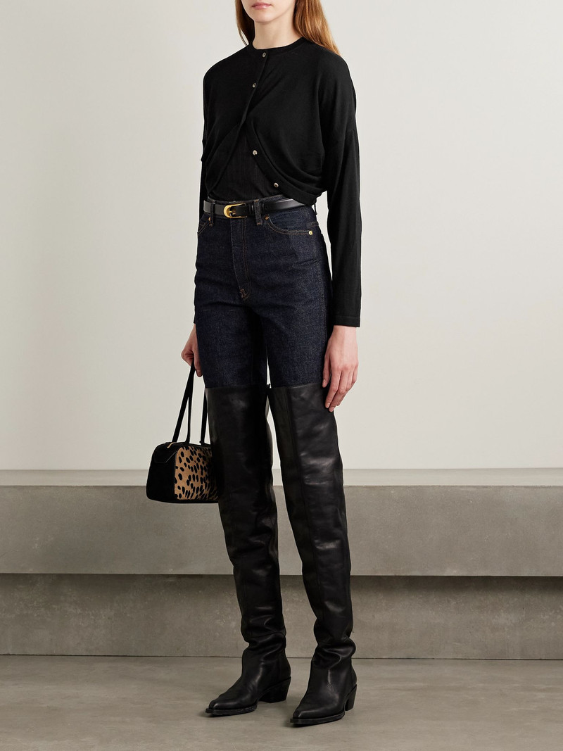KHAITE Finn cropped merino wool cardigan Black outlook