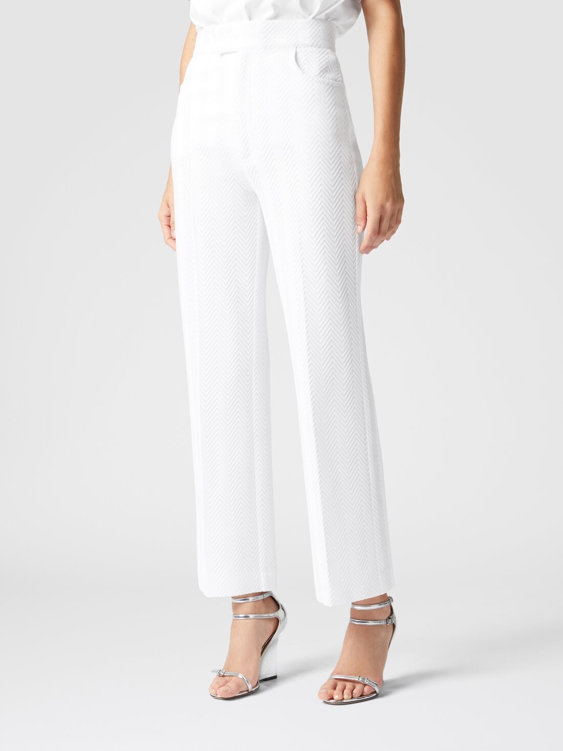 Classic trousers in cotton and zigzag viscose with cropped hem - 4