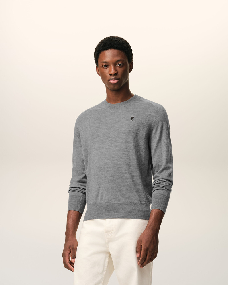 AMI Paris GREY WOOL CREWNECK AMI DE COEUR SWEATER outlook