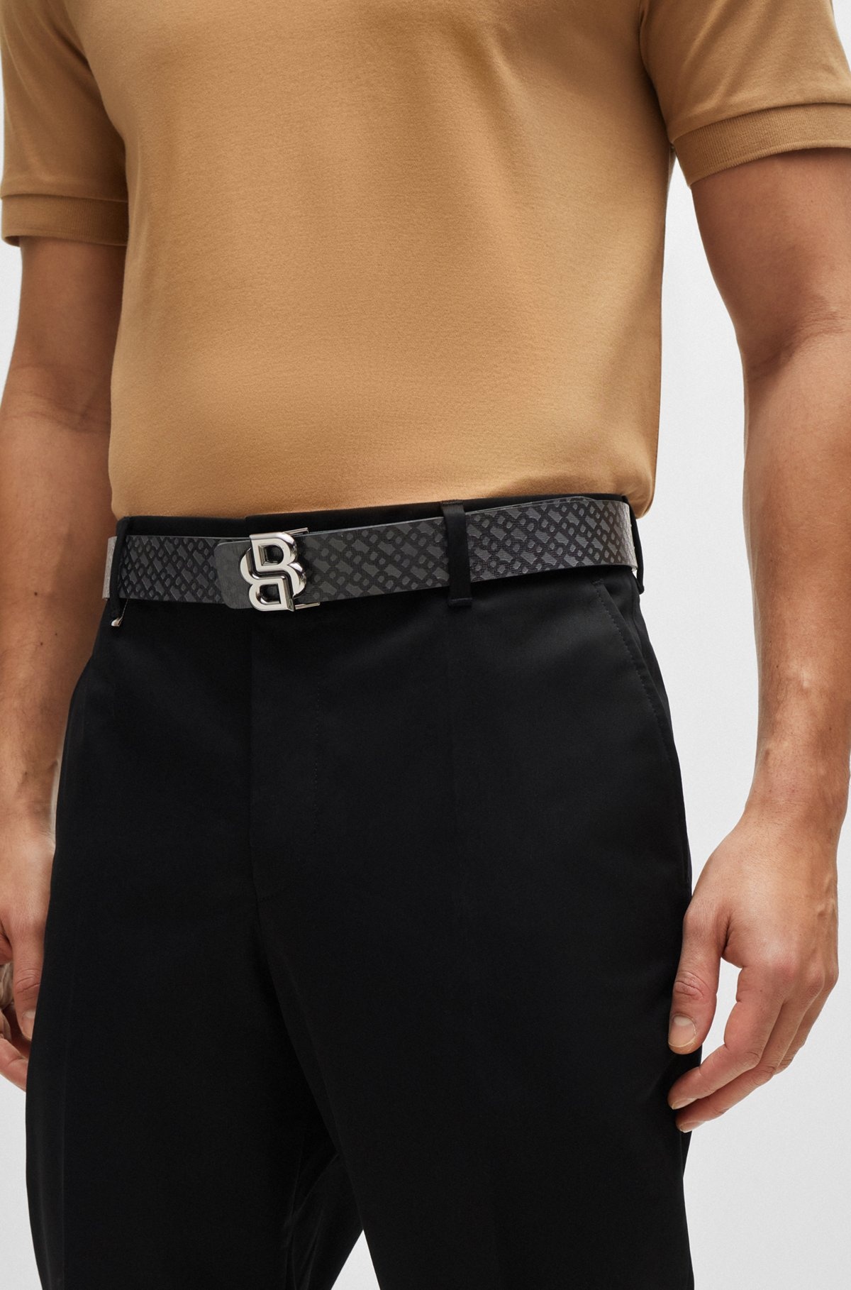 ITALIAN-LEATHER REVERSIBLE BELT WITH MONOGRAM BUCKLE - 2