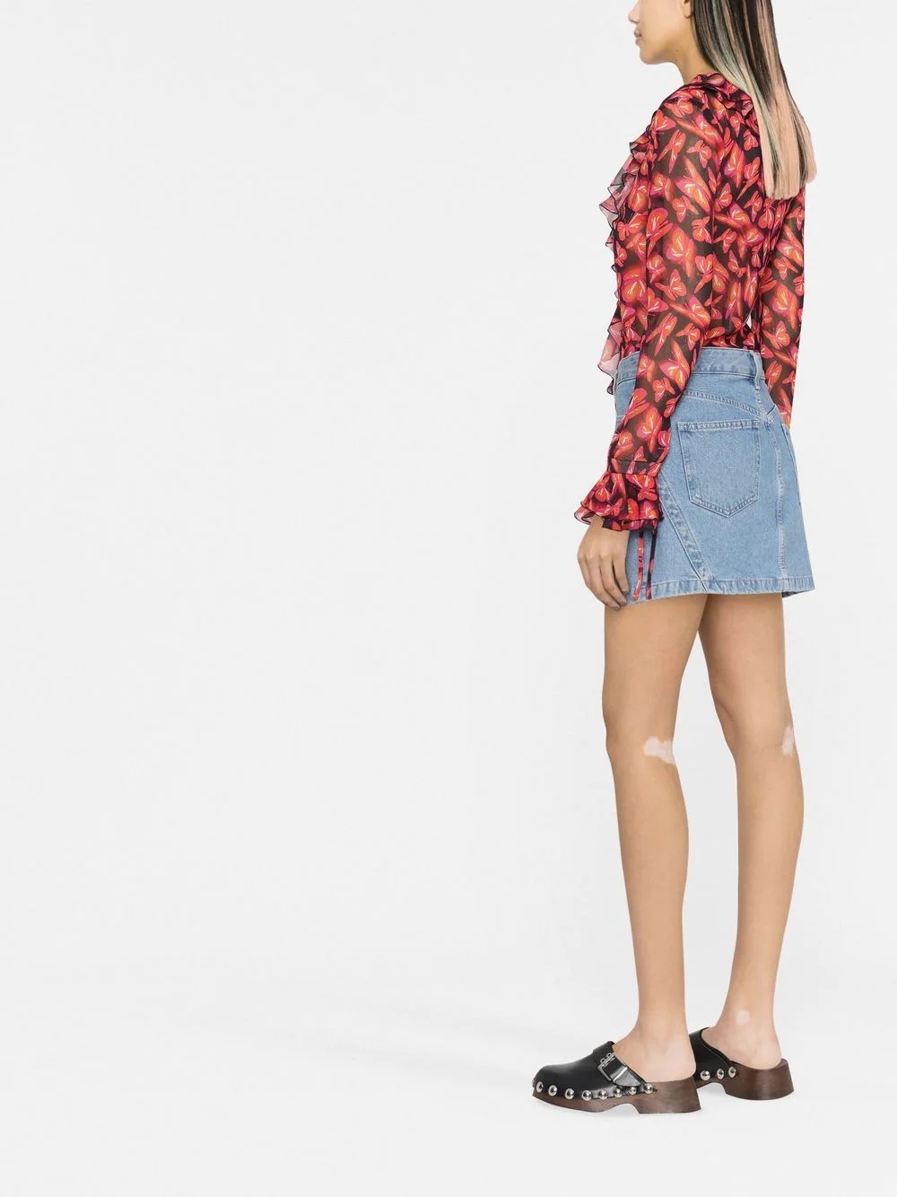 graphic-print ruffle-detail blouse - 3