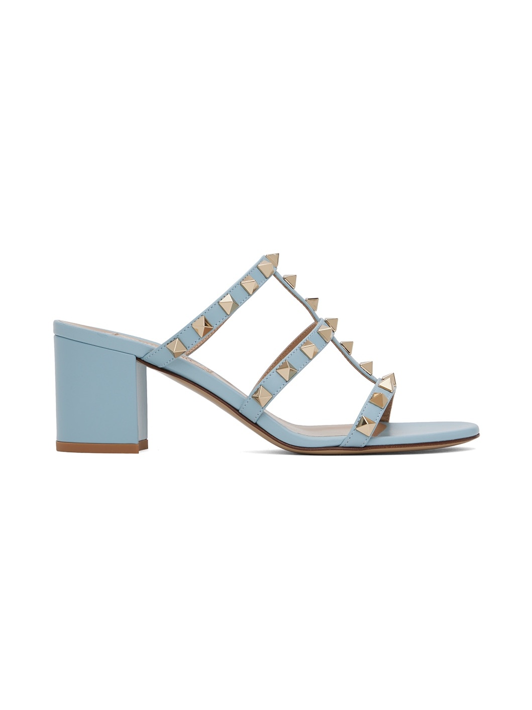 Blue Rockstud Calfskin Heeled Sandals - 1