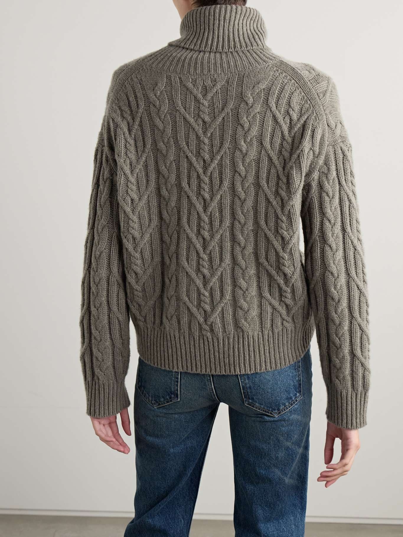 Gigi cable-knit cashmere turtleneck sweater Gray - 3