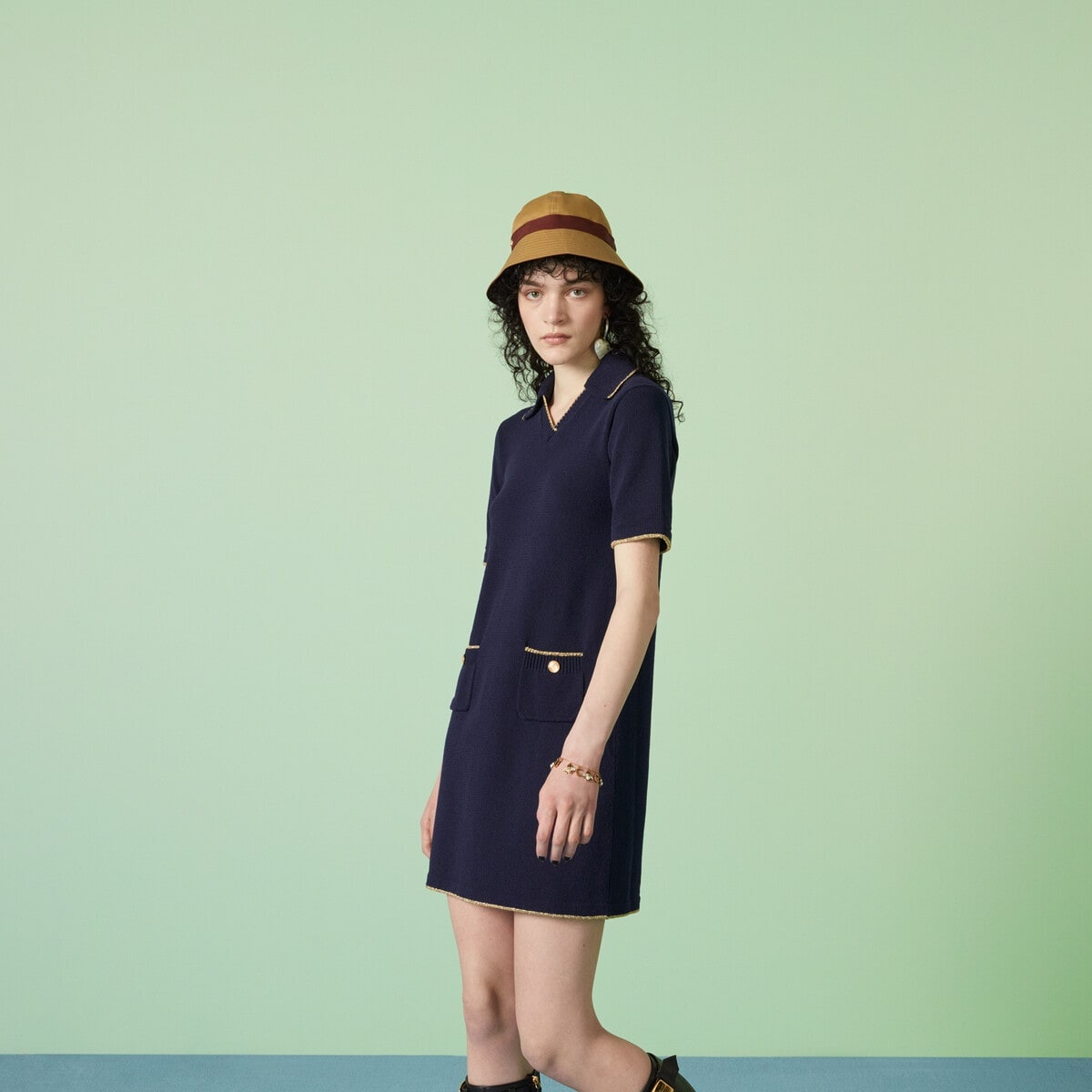 Knit cotton blend polo dress - 5
