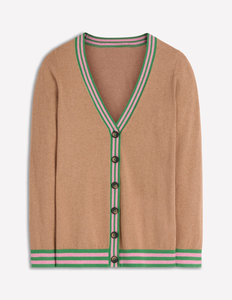 V Neck Longline Cardigan-Camel Melange 9