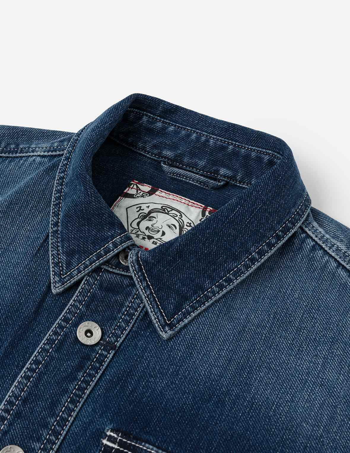 Washed Seagull Embroidery Regular Fit Denim Shirt - 4