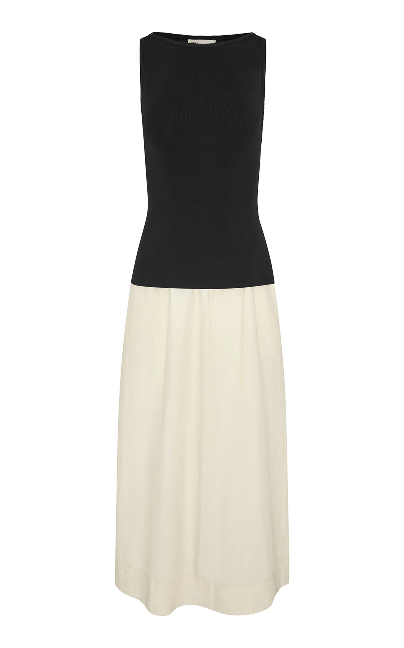 Boatneck Mixed Media Midi Dress black/white - 1
