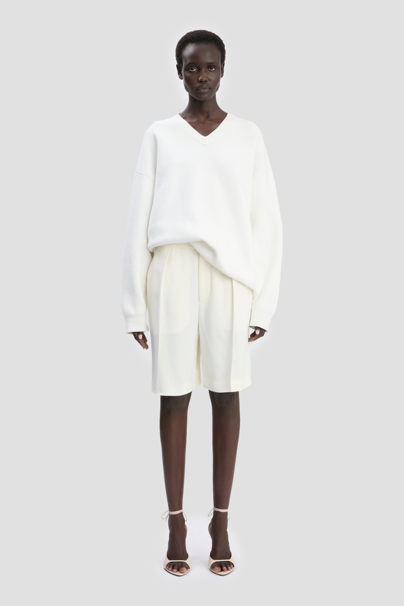 Victoria Beckham Relaxed Fit V-Neck Jumper In White outlook