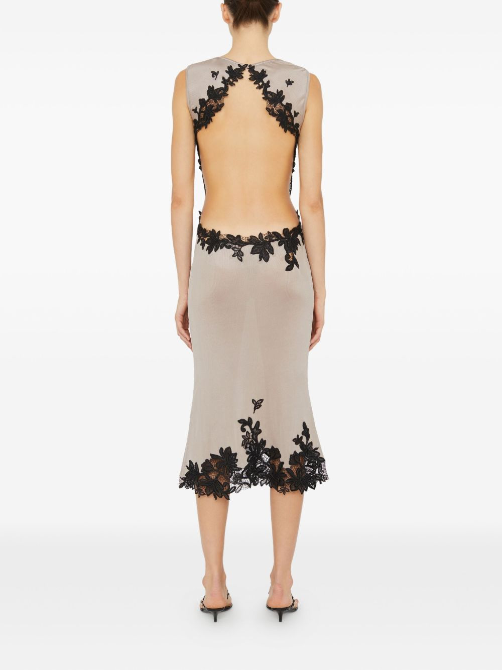 Hibiscus embroidered-lace-insert midi dress - 4