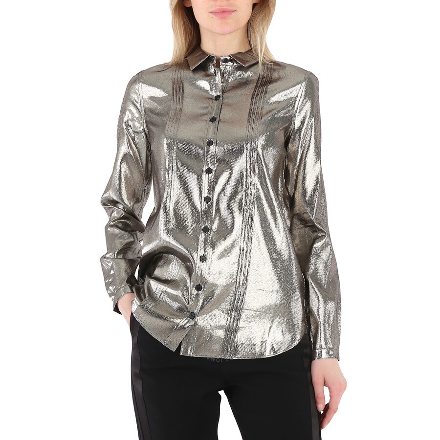 Burberry Ladies Pintuck Detail Silk Shirt - 3