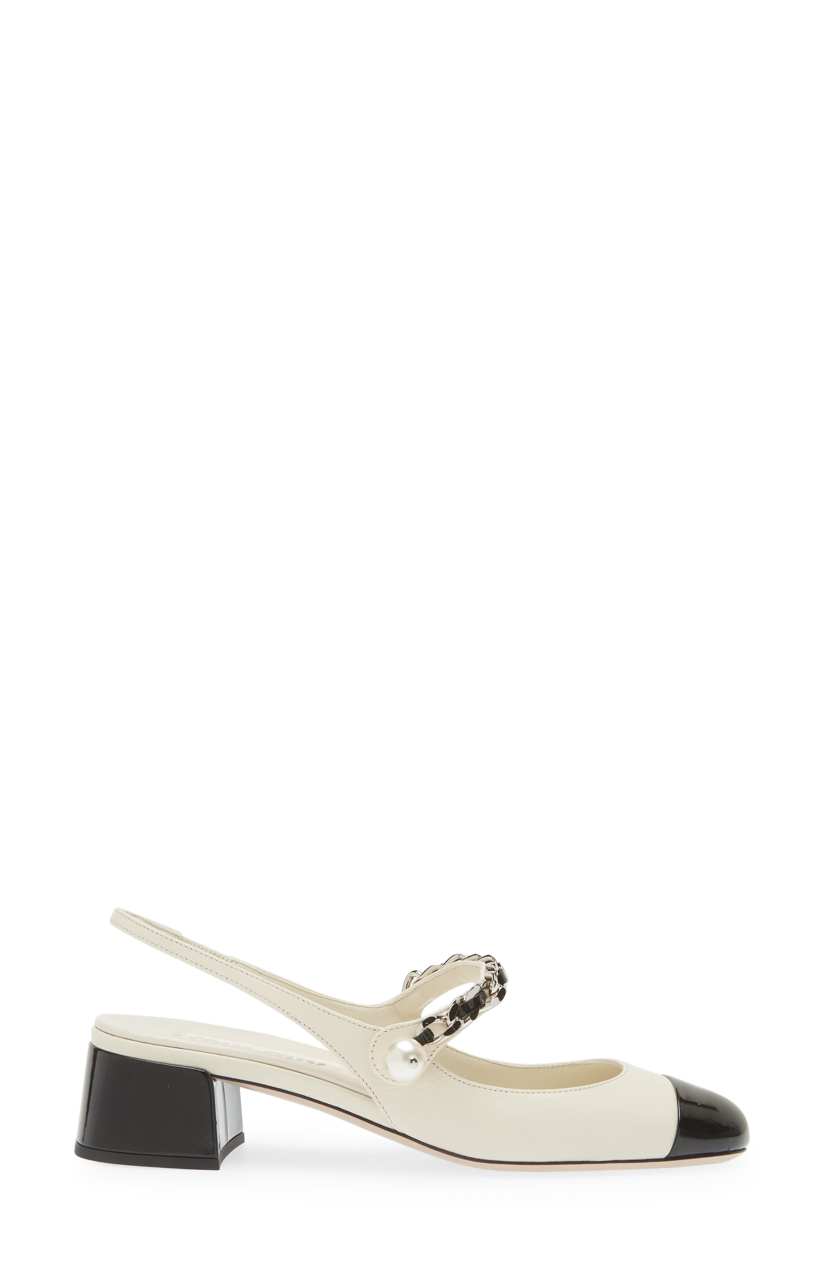 Miu Miu Chain Strap Slingback Cap Toe Pump in Avorio/Nero at Nordstrom - 3