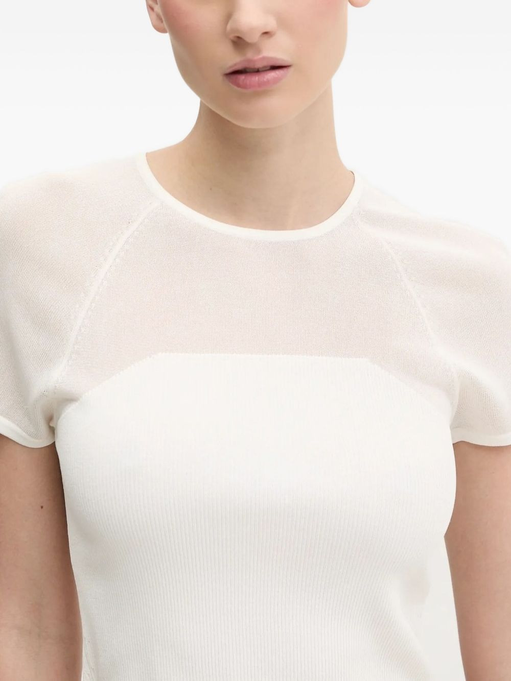 mesh-insert ribbed T-shirt - 3