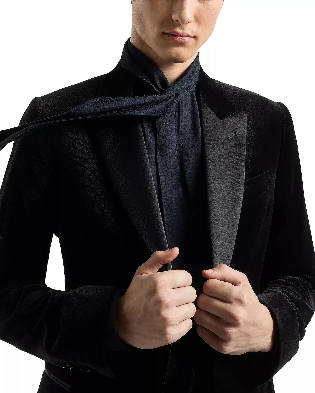 Embossed Print and Satin Lapel Blazer - 3