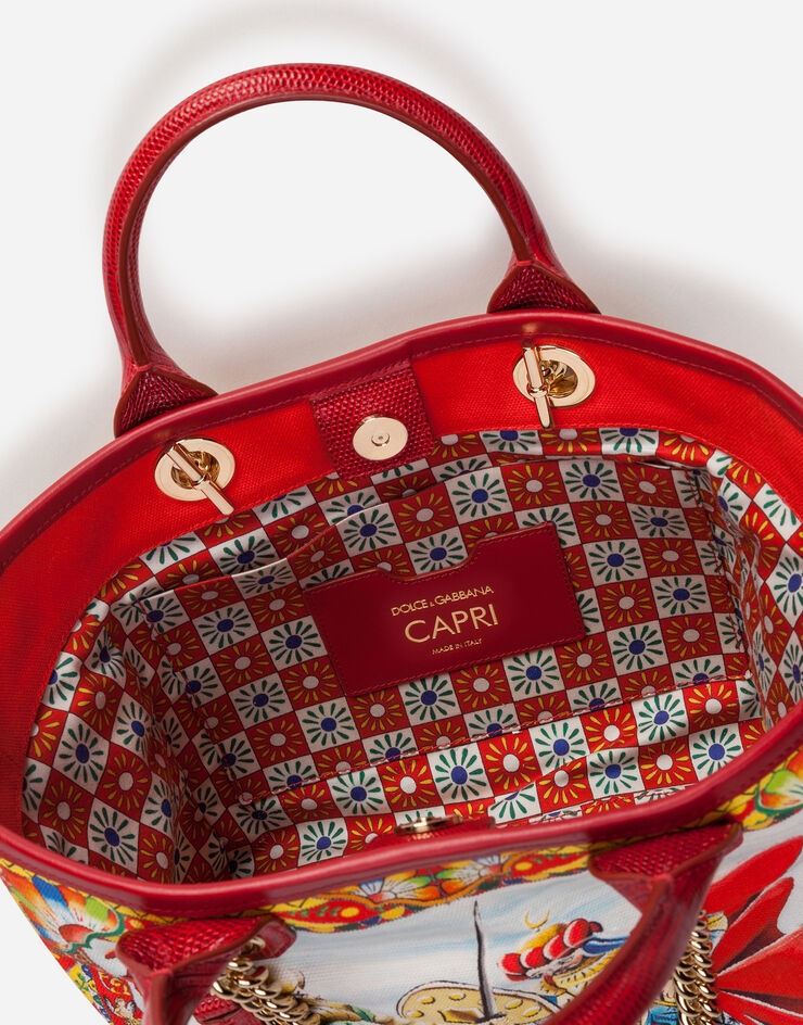 Small Capri shopper in Carretto-print canvas - 5