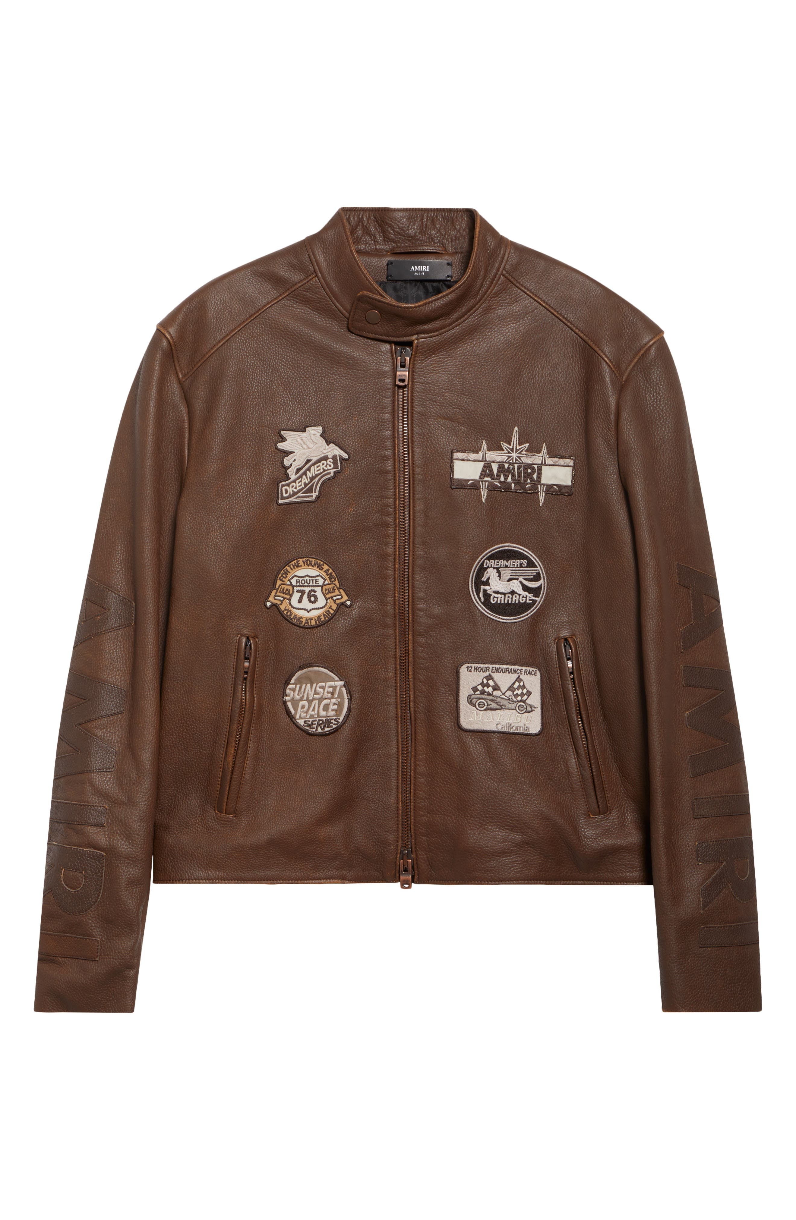 AMIRI Patch Racer Leather Jacket in Walnut Brown at Nordstrom - 7