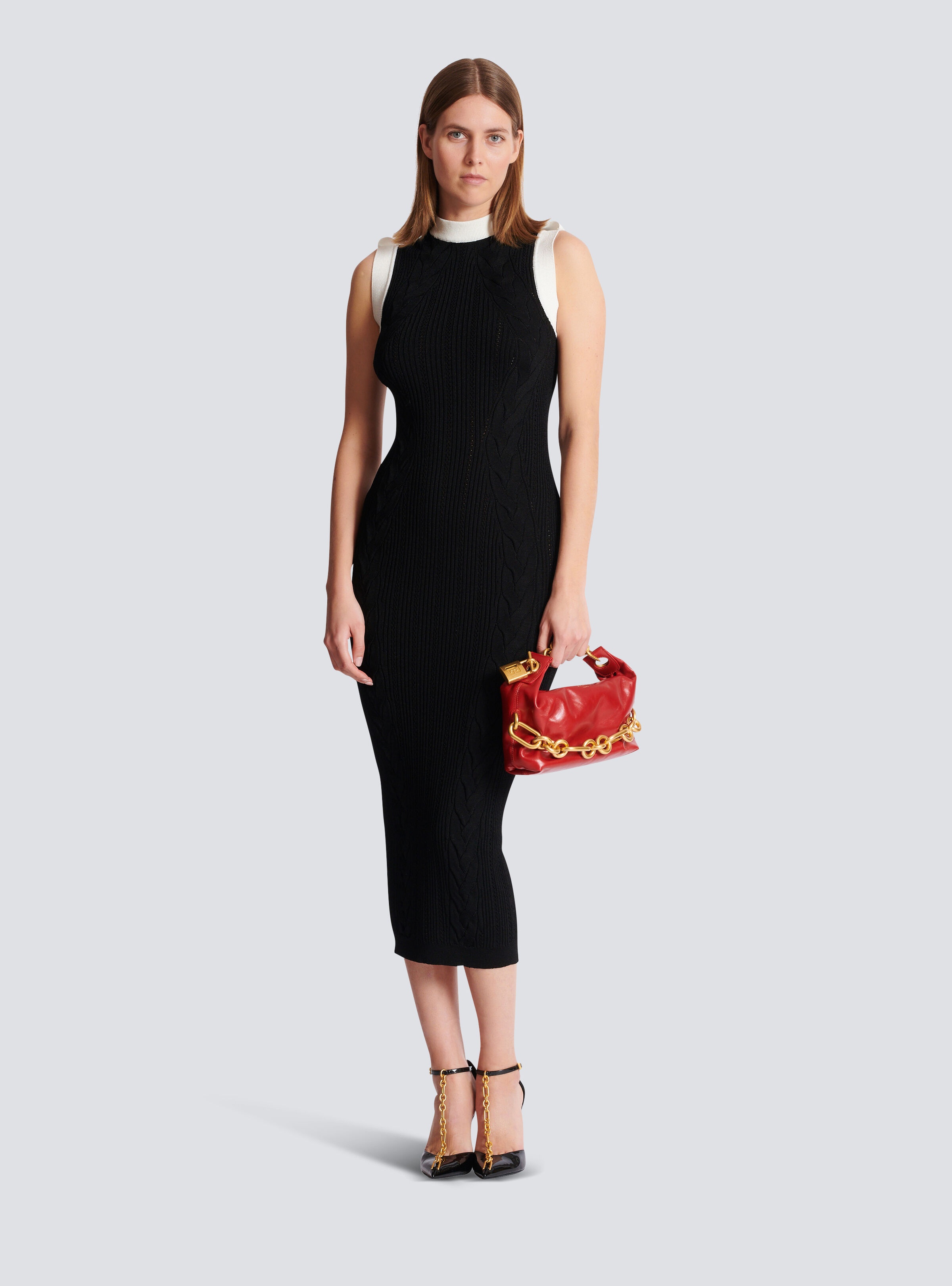Long two-tone cable-knit dress - 2