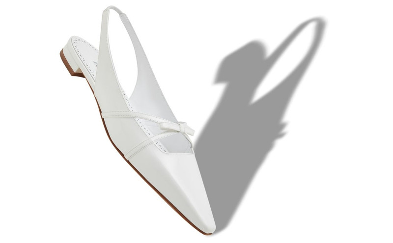 Manolo Blahnik White Patent Leather Bow Detail Slingback Flat Pumps outlook