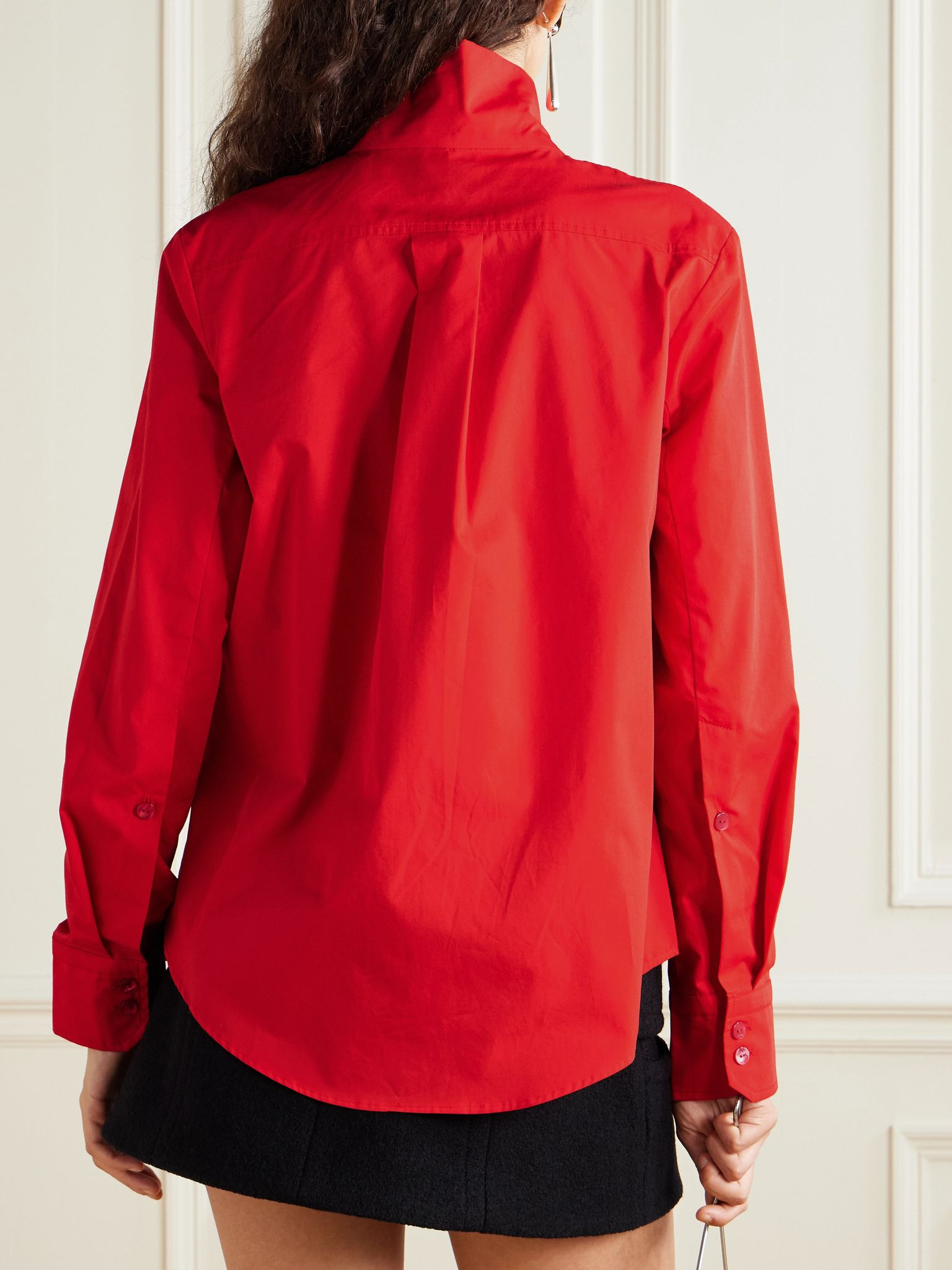Tie-neck cotton-poplin blouse Fuchsia - 3