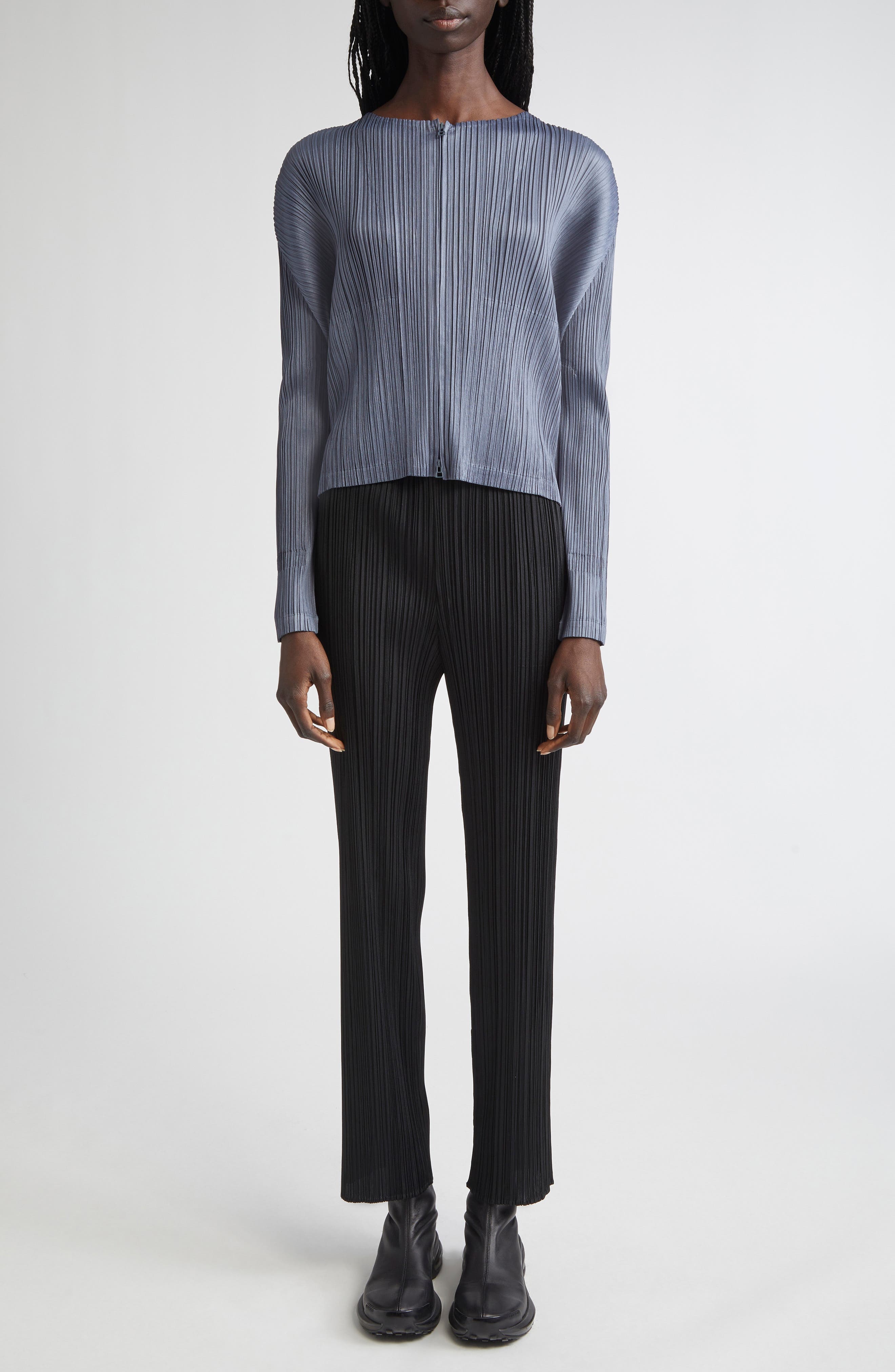 Pleats Please Issey Miyake Monthly Colors May Pleated Zip Front Top in Dark Blue Gray at Nordstrom - 2
