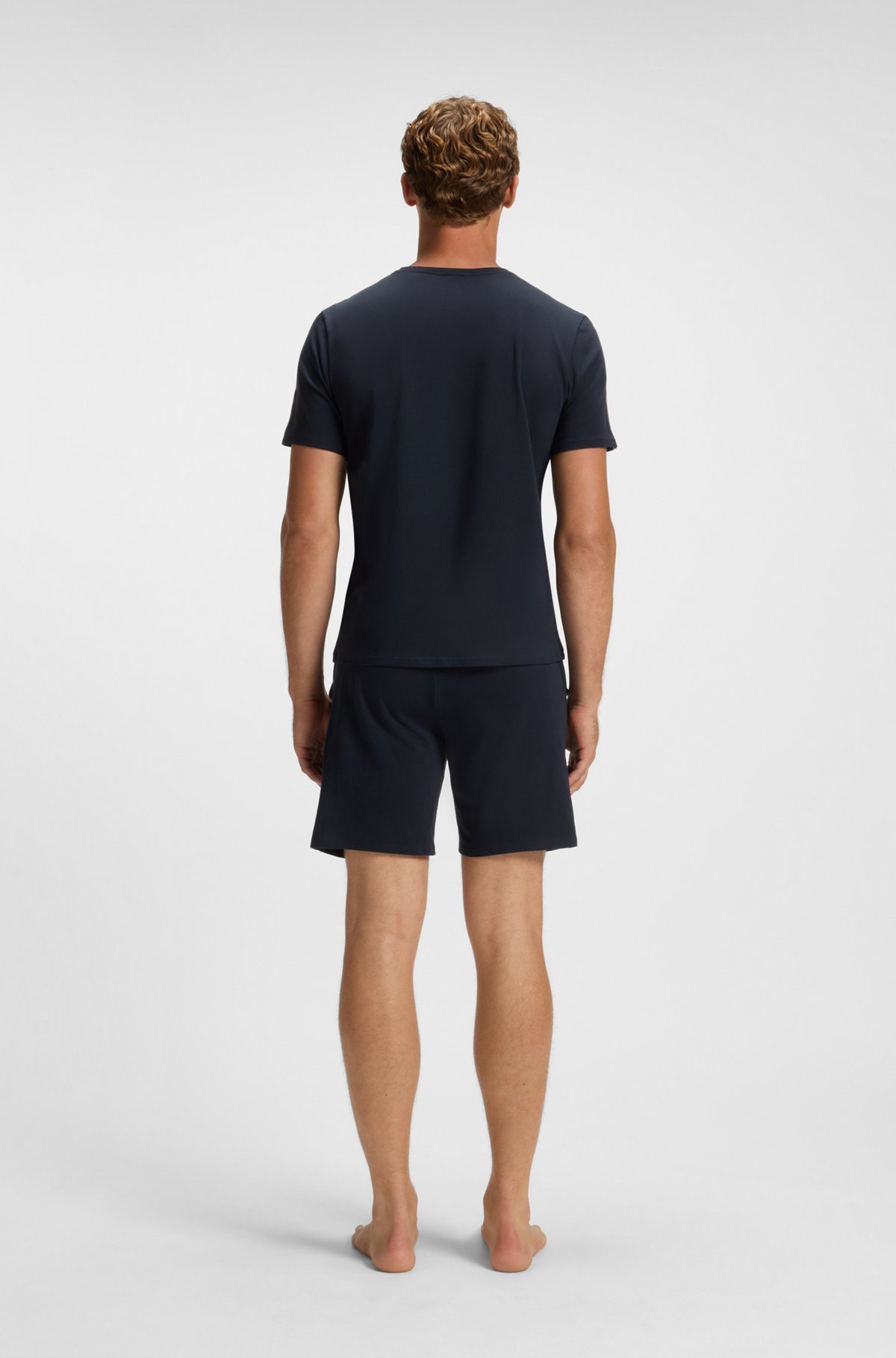 STRETCH-COTTON PAJAMA T-SHIRT WITH SIGNATURE-STRIPE TAPE - 4