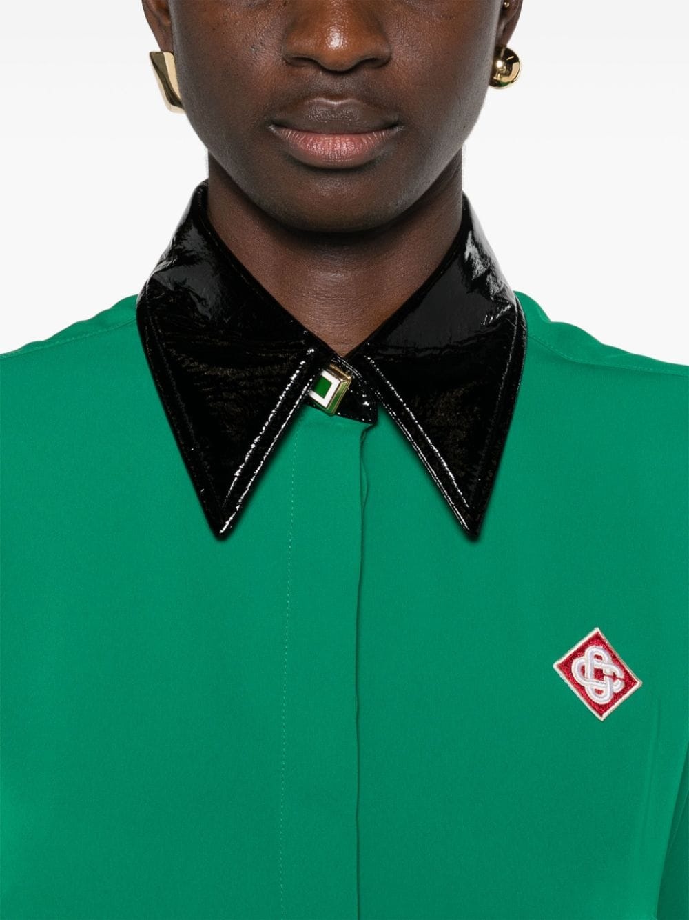 contrast-collar crepe shirt - 5