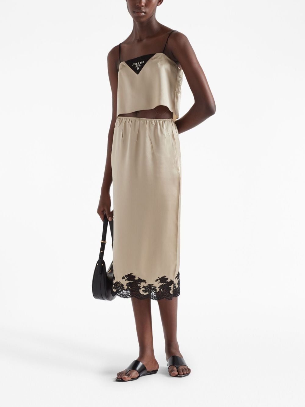 lace-trimmed silk midi skirt - 2