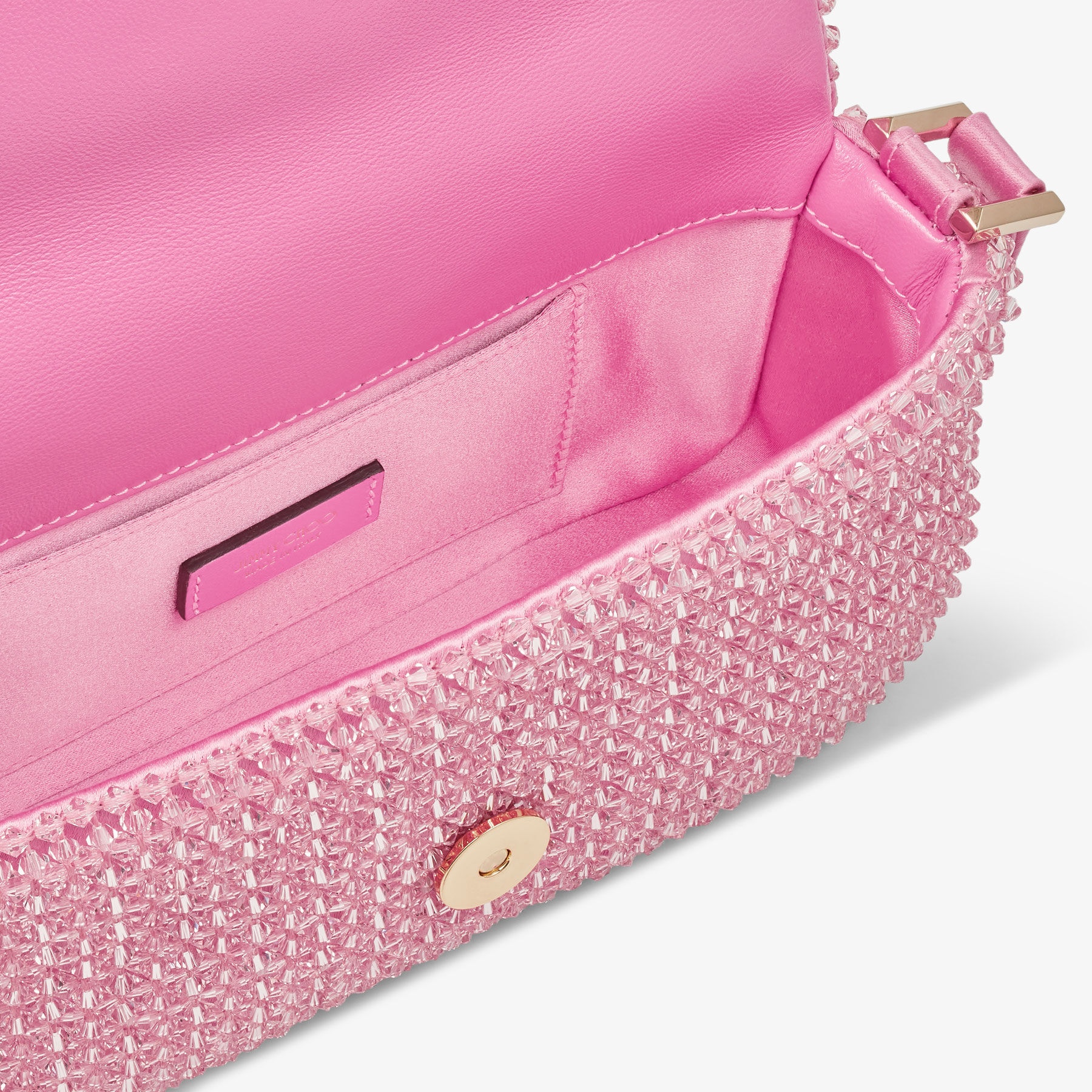 Avenue Mini Shoulder
Candy Pink Satin Mini Shoulder Bag with Crystal Fringe - 5