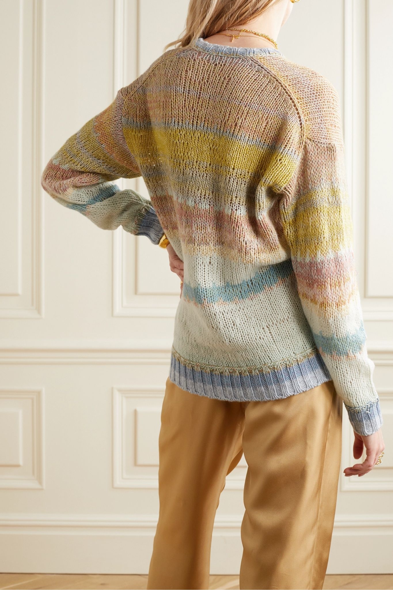 Striped open-knit wool-blend sweater - 4