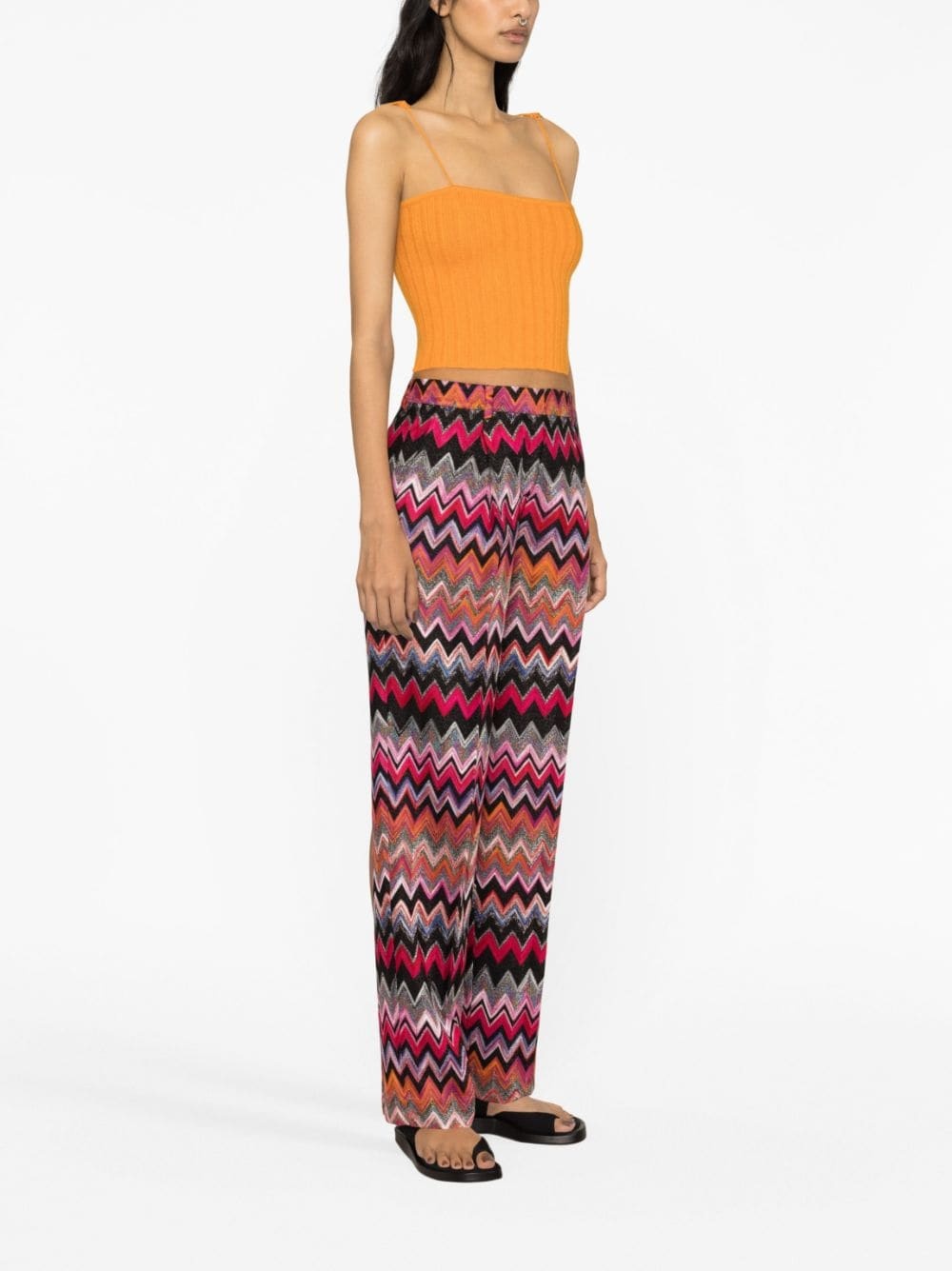 zigzag woven straight-leg trousers - 4